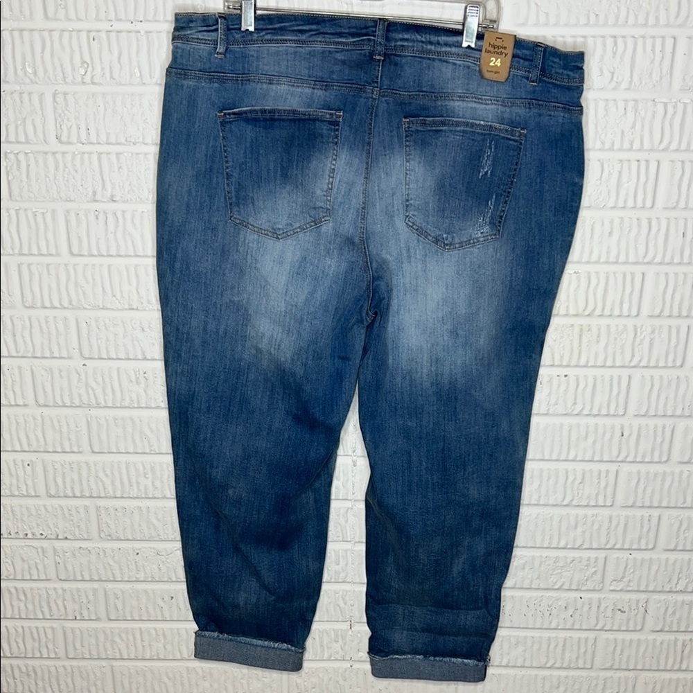 Hippie Laundry Blue Jeans with Red Floral Accents - Picture 2 of 2